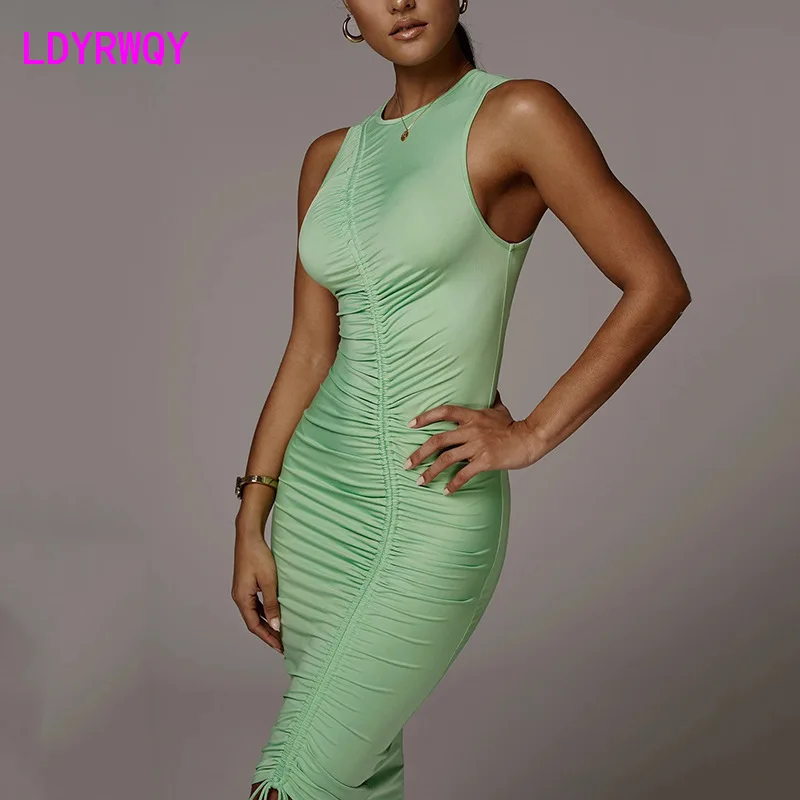 

Summer new sexy temperament high-end sleeveless adjustable lacing dress