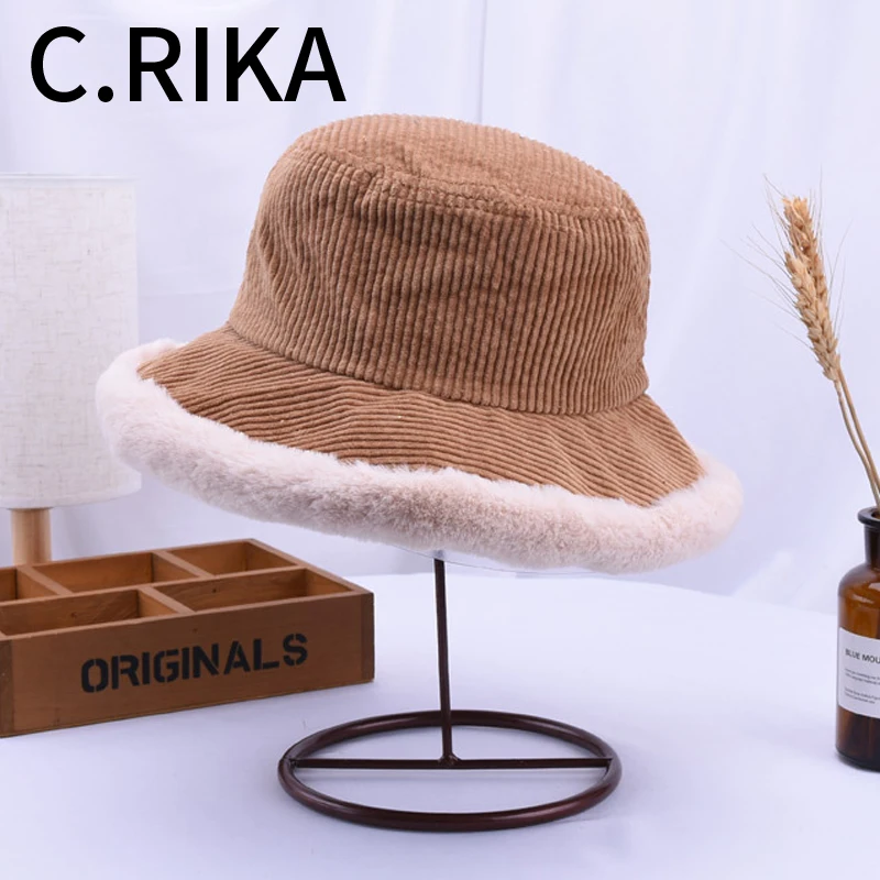 Женская Вельветовая Панама с полями теплая однотонная плотная модная для зимы