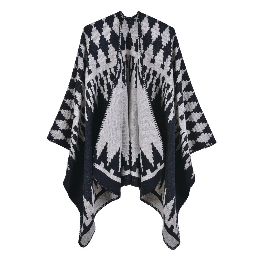 

Women Winter Knitted Cashmere Poncho Capes Shawl Cardigans Sweater Coat Autumn Winter Oversized Reversible Reversed