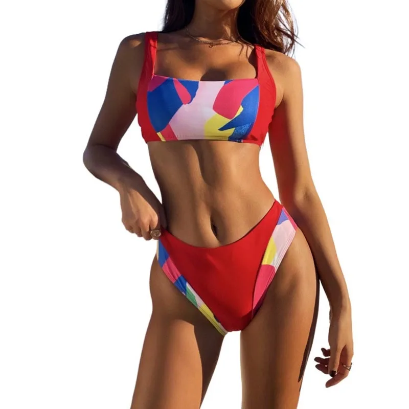 

Push Up Print High Waist Swimsuit Women Fashion Bra Panty 2 Piece Bathing Suit 2021 Summer Woman Beachwear Bikinis