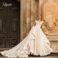 liyuke gorgeous v neckline a line wedding dress with beautiful lace sexy back of vestido de noiva half sleeve