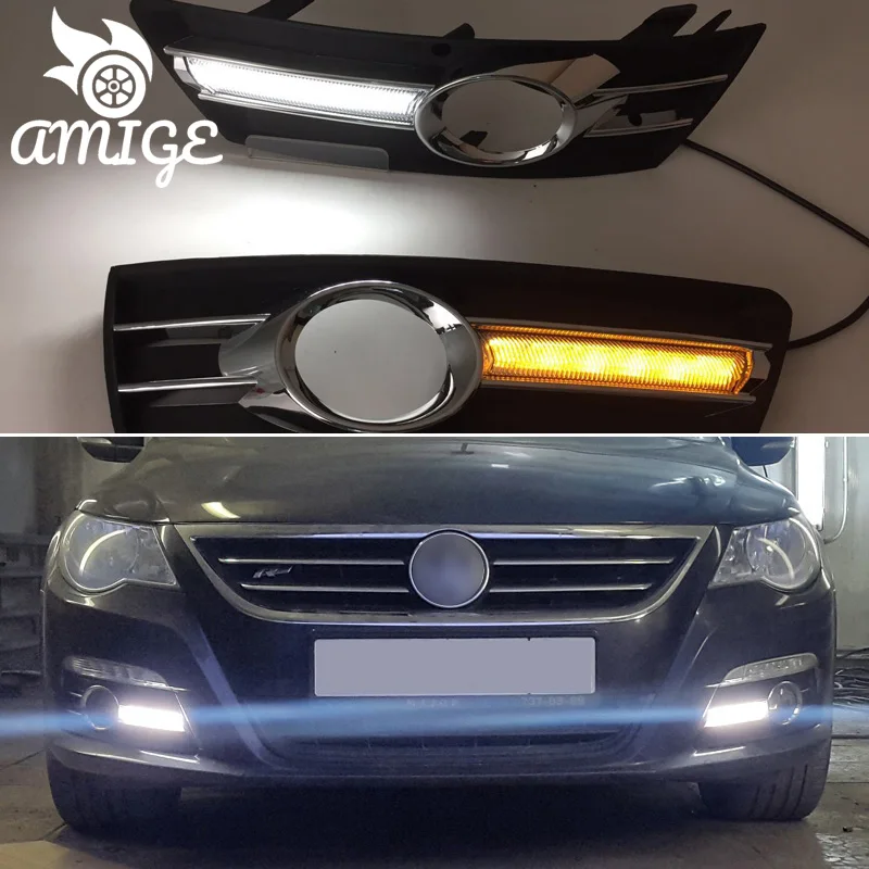 12V Светодиодный дневной светильник s для Volkswagen vw Passat CC 2009 2012 Желтый Поворотная
