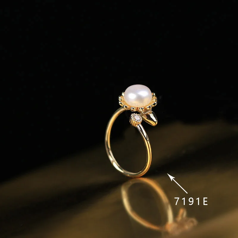 

Sunflower Freshwater Pearl Women's Ring Vintage Gold Color Adjustable Finger Rings Wedding Engagement Jewelry Accessories JZ029