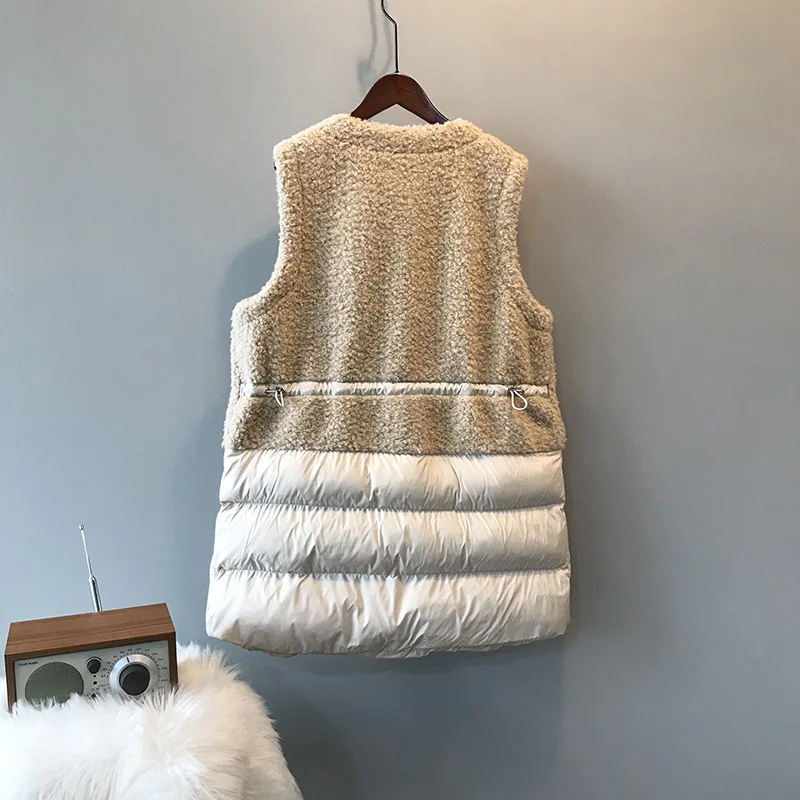 2019 new lambs wool splicing cotton vest women's medium long coat womens vests winter outerwear Spliced sleeveless |