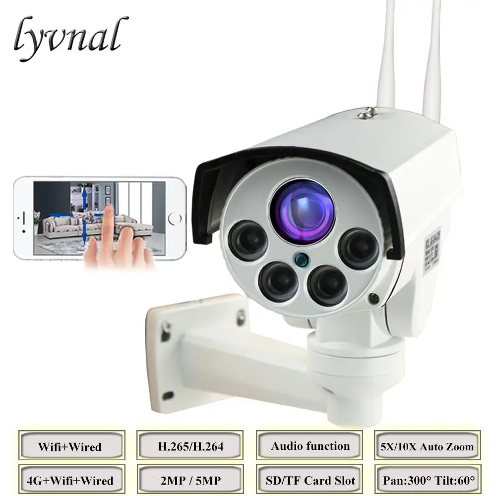 LYVNAL 1080P 5MP 3g 4G sim-карта камера Wifi наружная PTZ HD Bullet камера беспроводная IR 50M 5X 10X Zoom автоматическая фокусировка CCTV IP камера