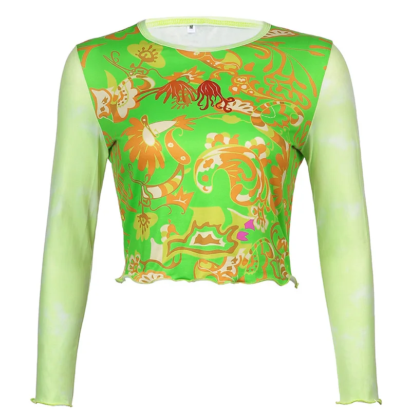 

2021 Printed Long Sleeve T-Shirt Women's Short Short Tops Women's Casual