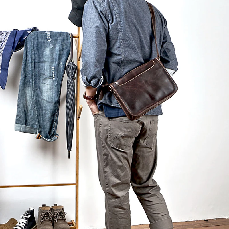 Винтажная сумка-мессенджер из натуральной кожи с натуральным лицевым покрытием