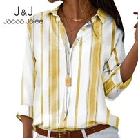 jocoo jolee women turn down collar loose shirt oversized tops spring summer long sleeve cotton striped blouse blusas mujer 2021