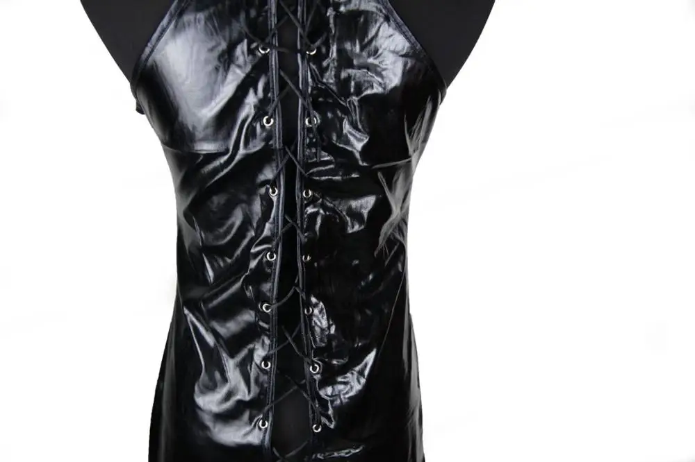 Сексуальная искусственная кожа Bodycon Фетиш Babydoll Черный ПВХ боди открытая