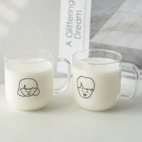 korean version of cute printing couple water cup boys and girls with handle heat resistant glass cartoon milk coffee juice cup