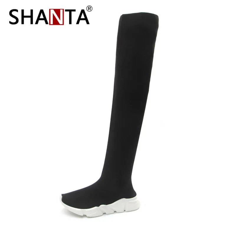 SHANTA; женские сапоги-носки; Новинка года; обувь из эластичной ткани; Сапоги выше колена без застежки; женские туфли-лодочки; женские сапоги