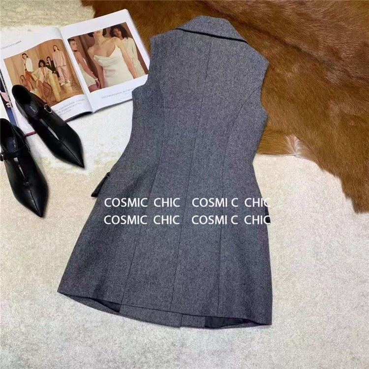 Cosmicchic, женское осеннее платье-жилет, без рукавов, Женский блейзер, платья, подиумный дизайн, офисный женский жилет, короткое платье, женское платье