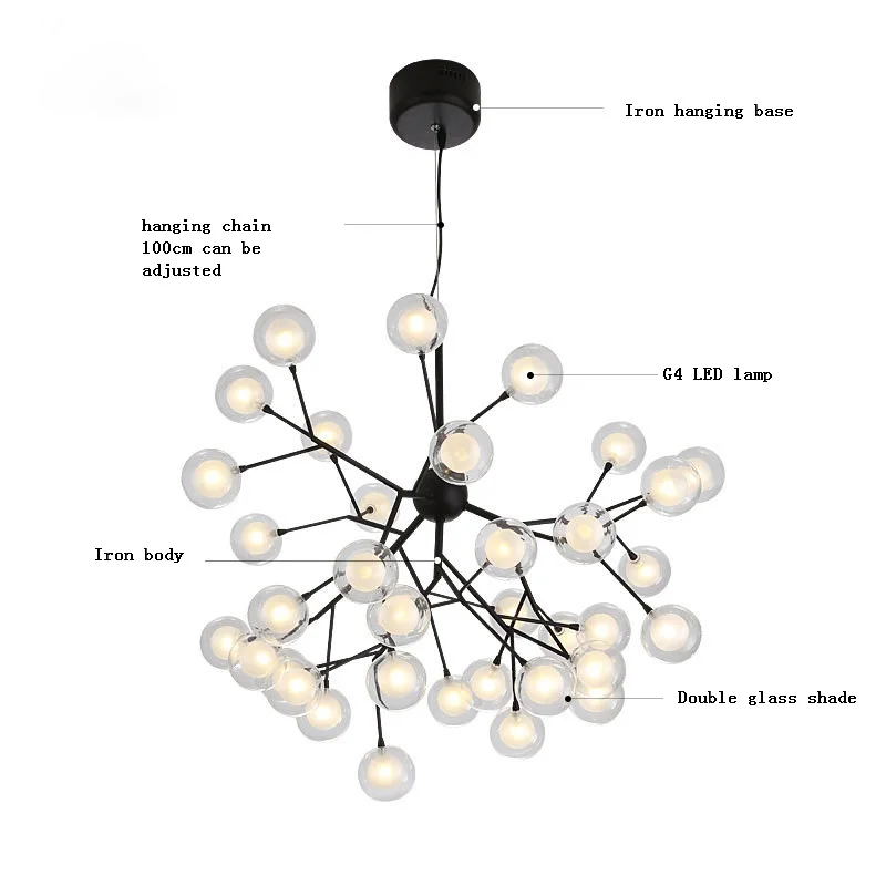 Lámpara de araña moderna con luces LED de luciérnaga y sputnik, candelabro de techo decorativo con estilo de rama de árbol, novedad