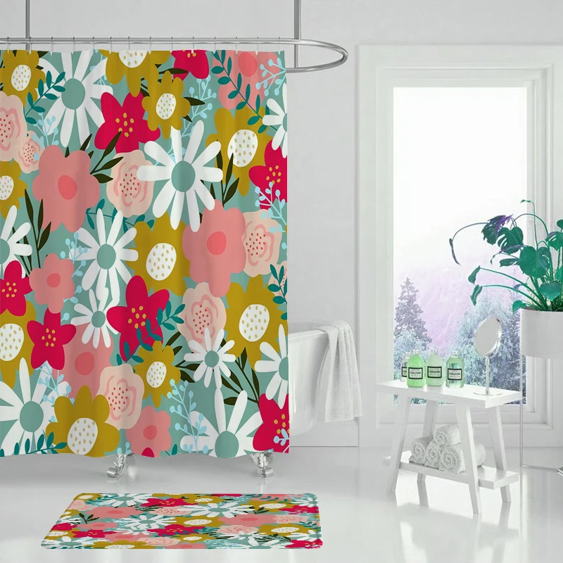 Занавеска для душа из полиэстера Happy tree плотная тканевая занавеска с пионами и