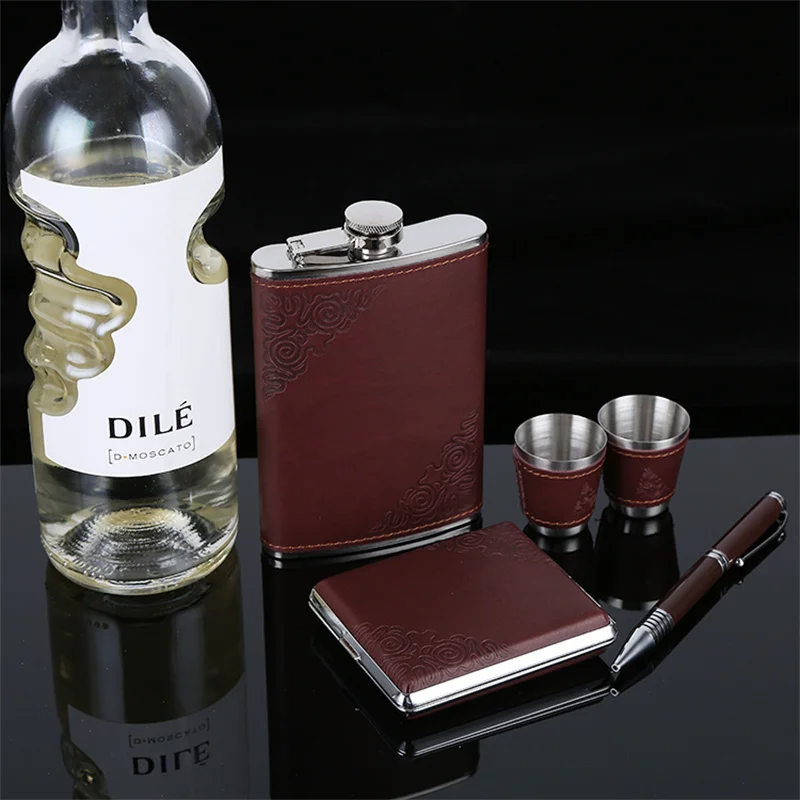 

9oz Moscow набор для виски Whisky Bottle Liquor Flagon 304 Stainless steel Alcohol Funnel Vodka Red Pu Case Hip Flask Gift Set