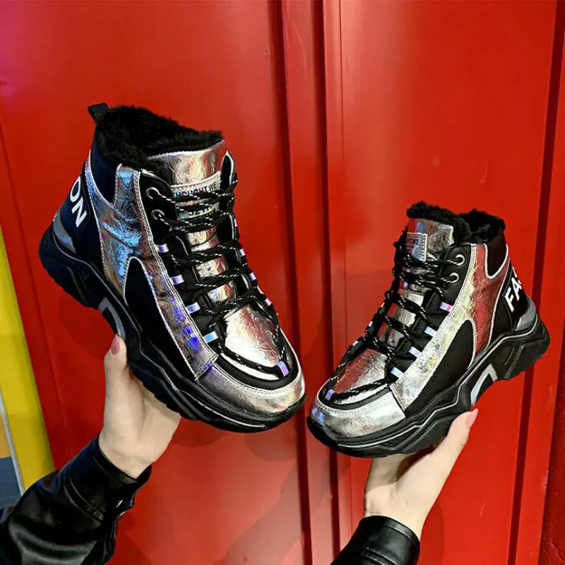 Зимние новые корейские модные хлопковые ботинки женские теплые кроссовки на