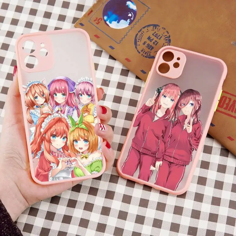 

Nakano Nino Anime Cartoon Phone Case Pink Color Matte Transparent For iPhone 13 12 11 Pro Max Mini X XR XS 7 8 Plus Shell Cover