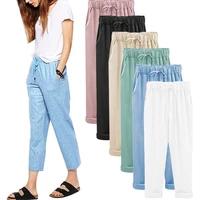 solid color cotton linen cropped trousers loose women drawstring harem pants loose cotton linen pants women soft harem pants