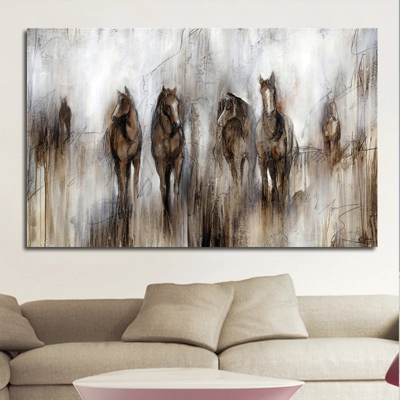 Коричневая искусственная картина маслом на холсте бегущая лошадь животные