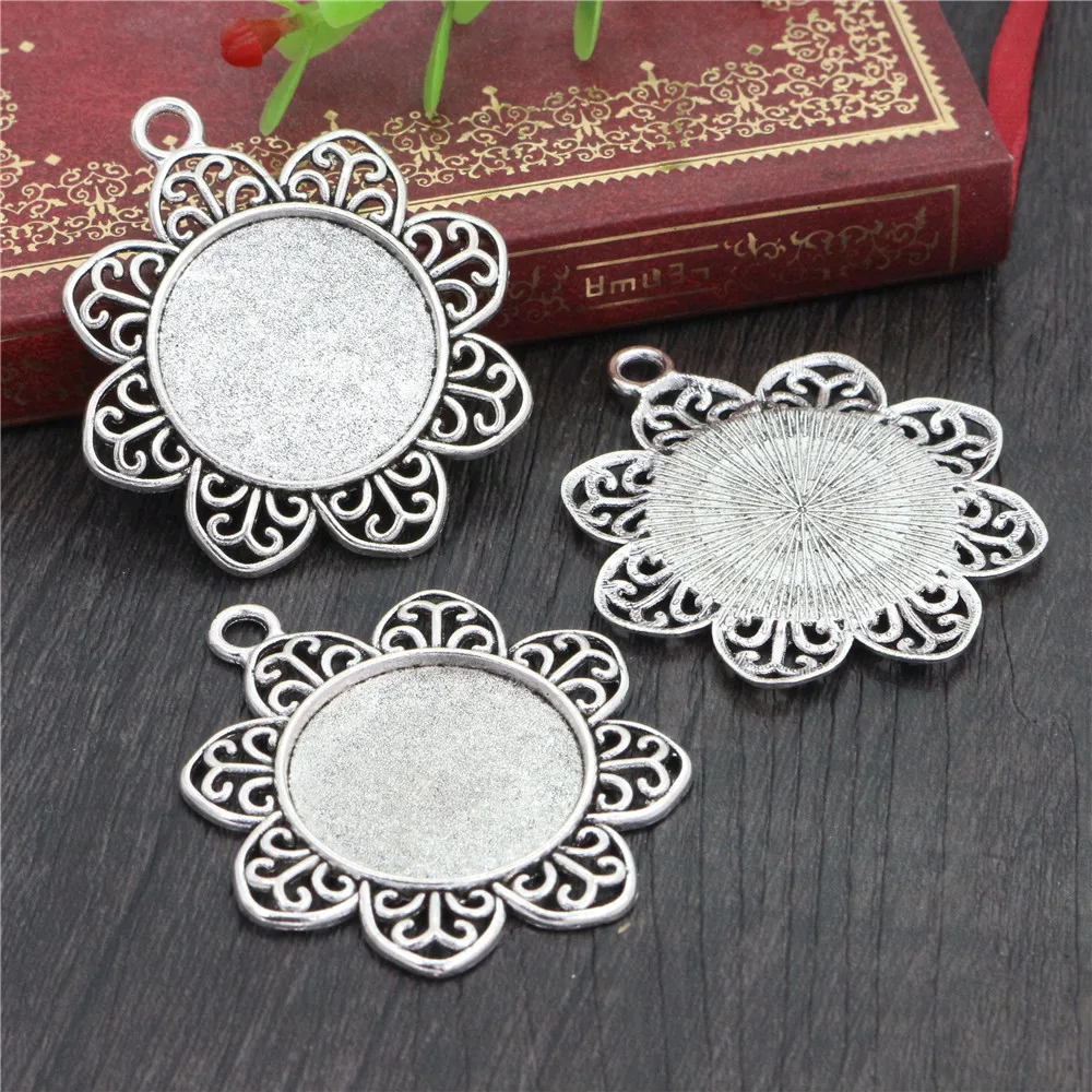 Новая мода 5 шт 25 мм Внутренний размер Античная Посеребренная бронза цветов