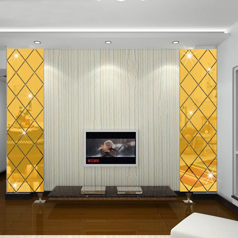1PC Gold Silver Decoration Sticker Diamond Free Combination Acrylic Mirror Living Room Bedroom TV Sofa Background Wall | Дом и сад