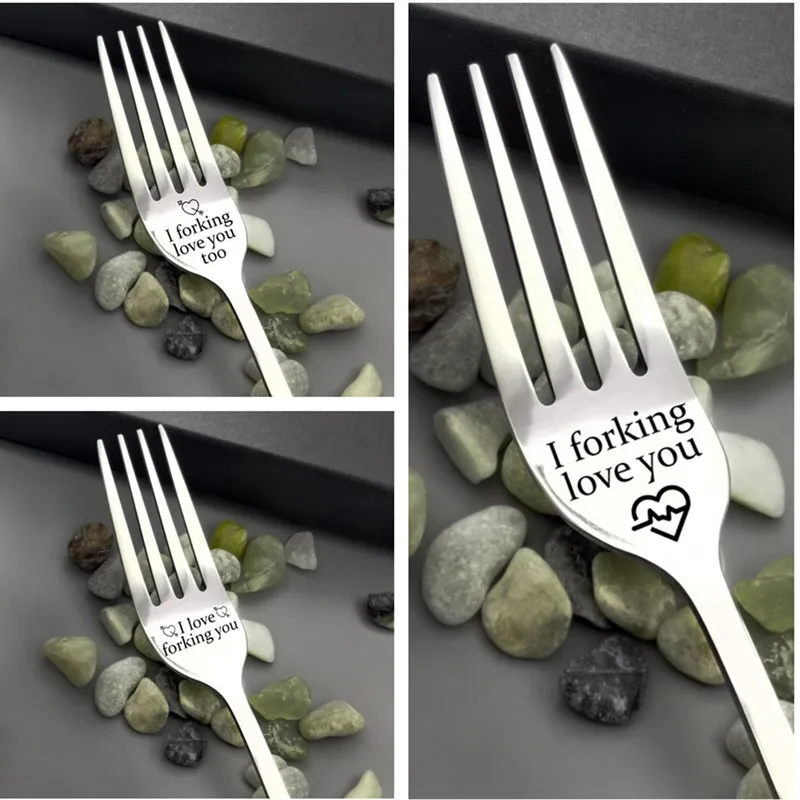 

2021 Valentines Day Anniversary for Boyfriend Girl Stainless Steel Fork I Forking Love You Present Best Gift for Wife Husband