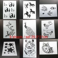 9pc stencils for walls accessories unicorn animal painting template diy embossing craft for scrapbooking decorative supplies