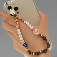 2021 fashion love letter mobile strap phone charm women round beads phone chain accessories wood bead lanyard for girls jewelry