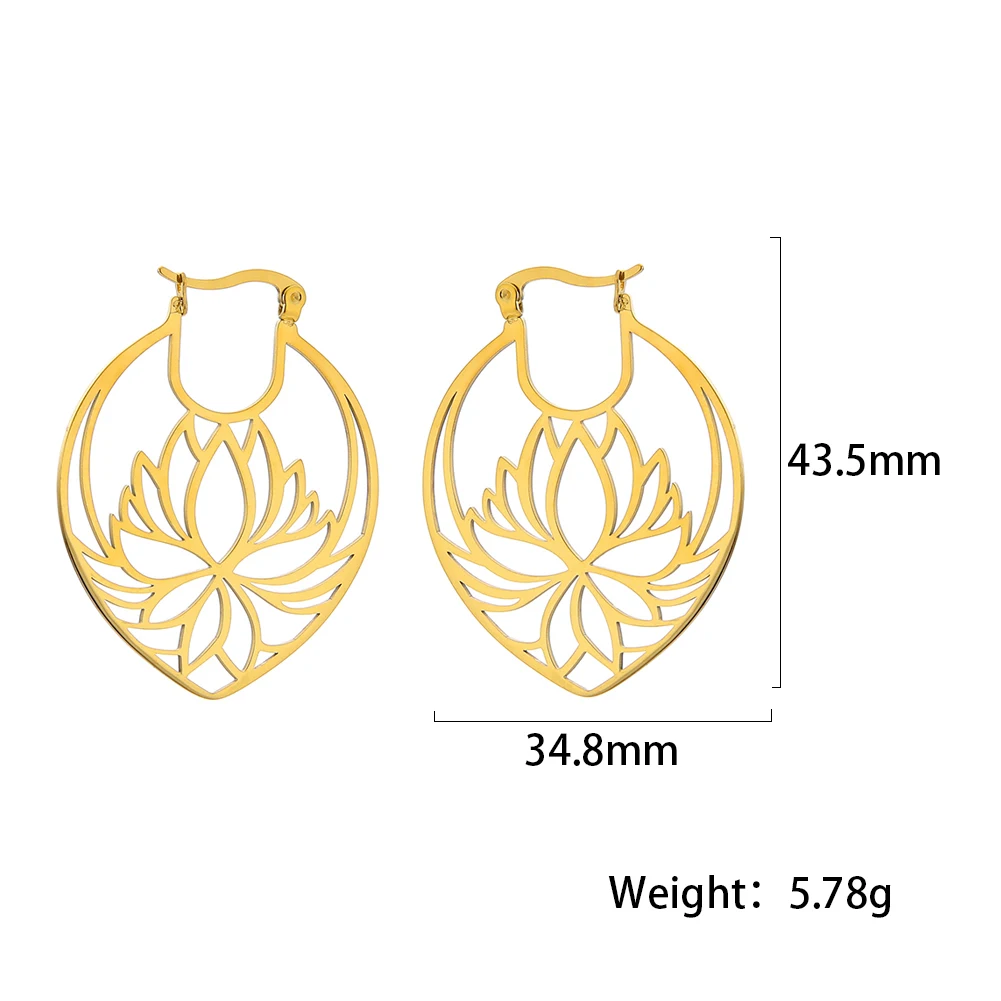 

Lucktune Vintage Lotus Earrings Ethnic Filigree Flower Stainless Steel Drop Earrings For Women Fashion Jewelry Accessories