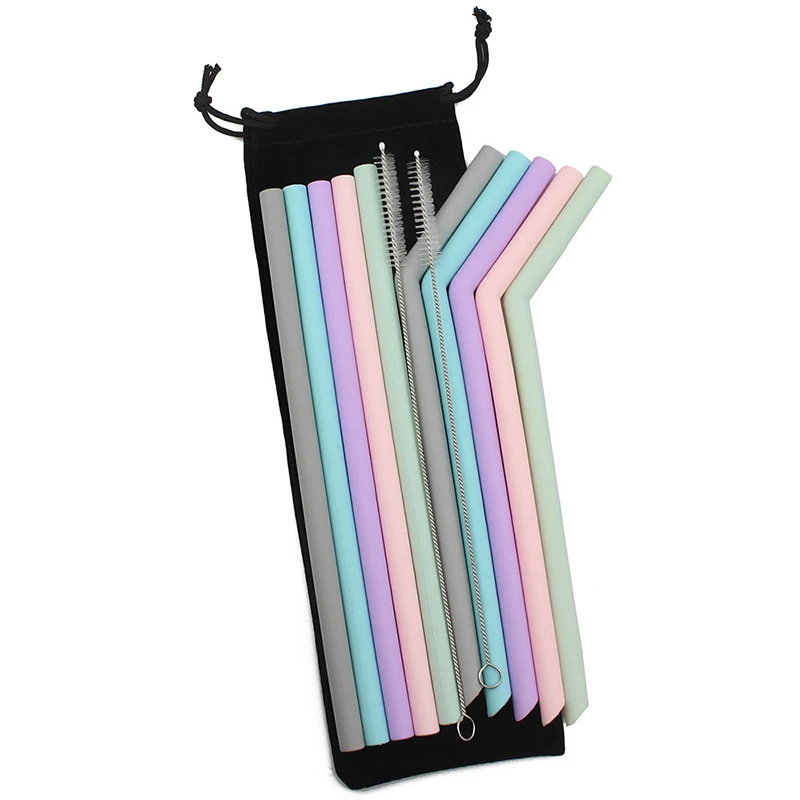 4/7Pcs Set Reusable Silicone Drinking Straws Foldable Straight Flexible With Cleaning Brush For Tumbler Bar Party | Дом и сад