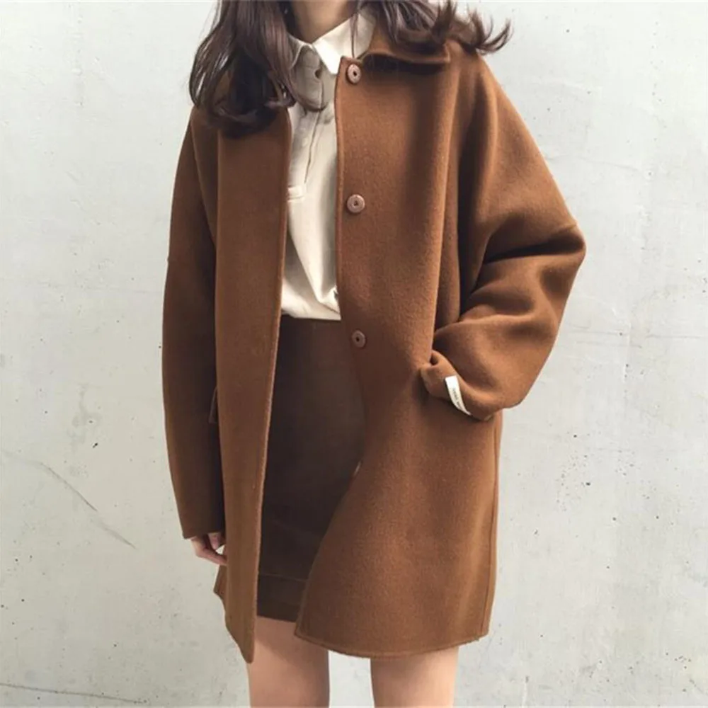 

Женская Осенняя куртка средней длины, свободная однобортная куртка с воротником, корейская мода, женская повседневная верхняя одежда в мин...