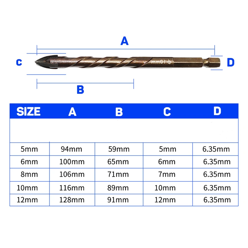 

High quality cross head ceramic glass drill bit set hole puncher hexagon shank drill bit twist drill wall concrete drilling tool