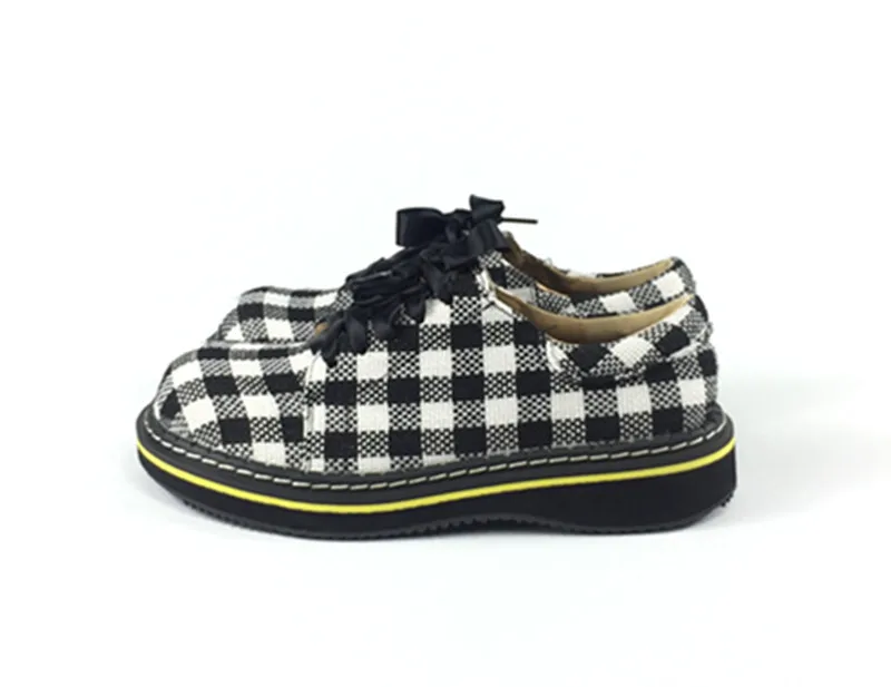 

Sweet Princess Non-slip thick-soled cute Lolita girls shoes lattice lace ribbon round head British student plaid casual shoes