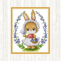 joy sunday stamped cross stitch kit rabbit and flower animals set for embroidery 14ct 11ct dmc diy printed canvas for needlework