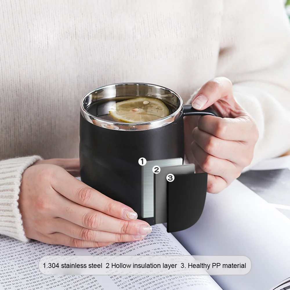 

Stainless Steel Insulated Coffee Mug with Sliding Lid Vacuum Travel Mug with Handle Camping Tea Flask for Hot Cold Drinks