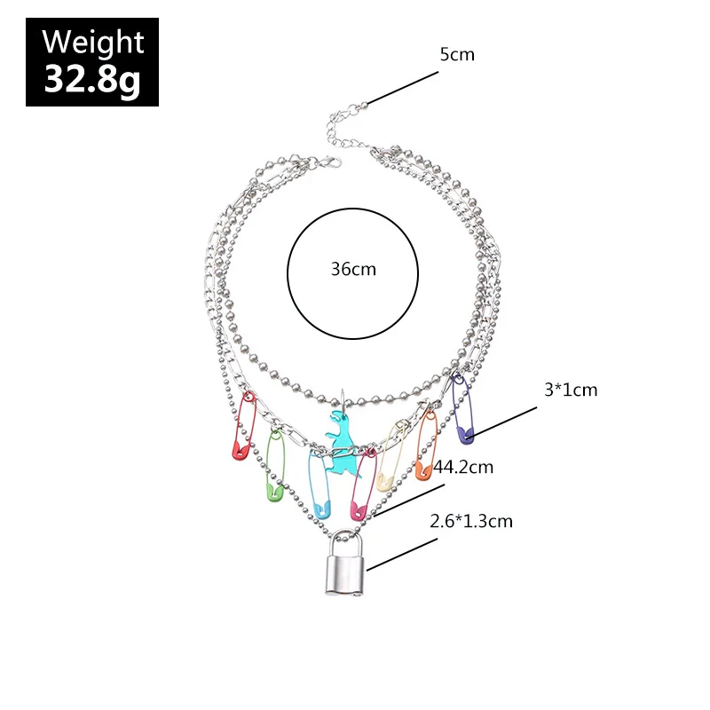 

Steampunk Safety Pins Lock Pendant Necklaces Women 2020 Multi Layer Dinosaur Gothic Chunky Beads Choker Necklace Y2K Jewelry