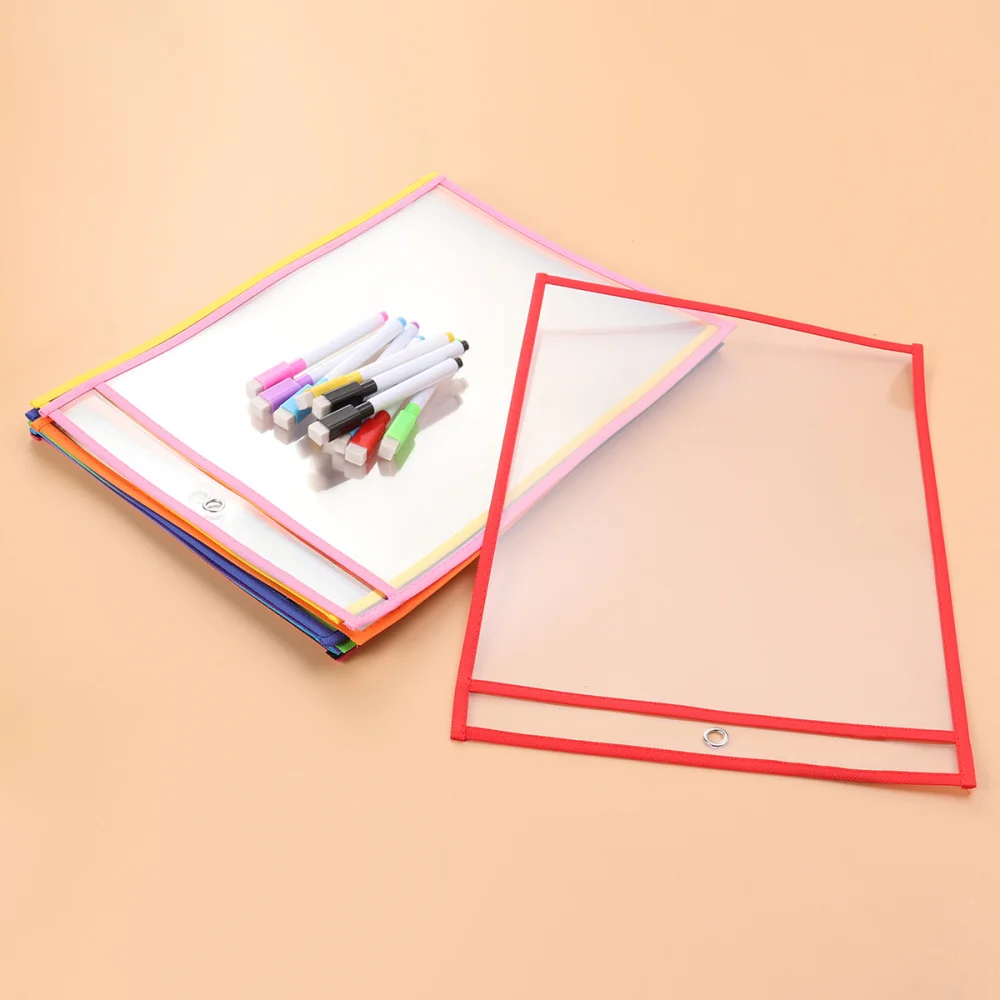 

20pcs Reusable Storage Bag Office Supplies Transparent PVC Sewing Bag Reusable Dry Erase Pockets(10 Standard Bags + 10 Pens)