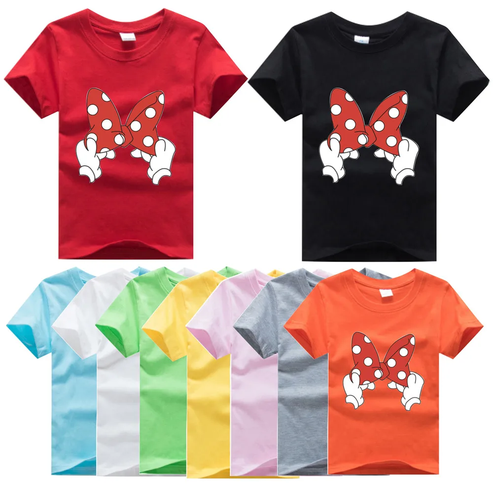 

T-shirts For Girls Red Bow Print Soft Girl Clothes Porno Infantil Tops & Tees Short Sleeve O-neck Cotton 2-12T Red White Black