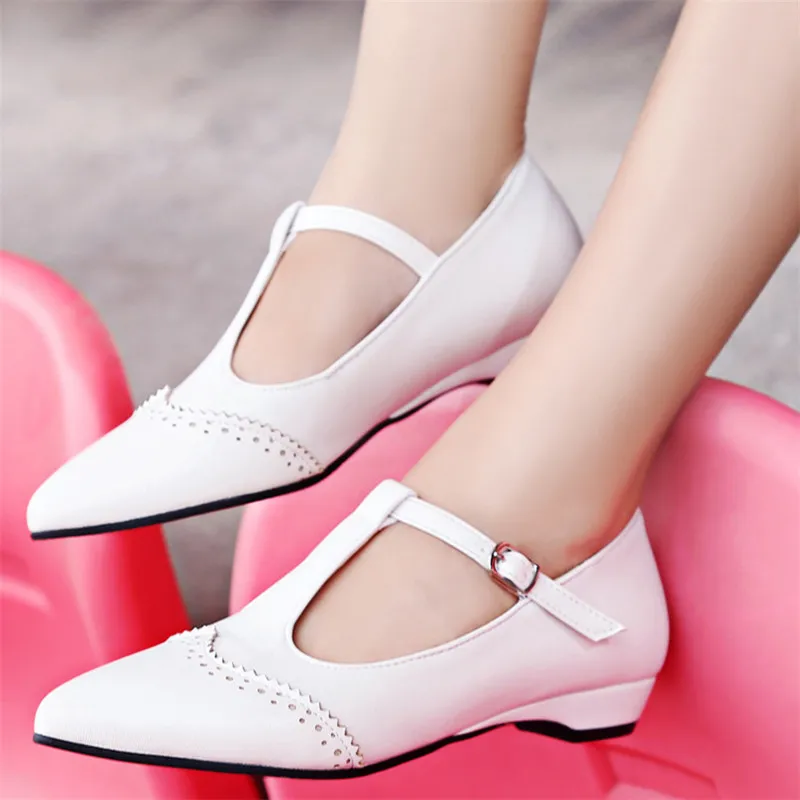 

Ladies T Strap Heels Women Shoes Block Heel Pointed Toe Pumps Low Heel School Student Shoes 2020 Fashion Spring Footwear White