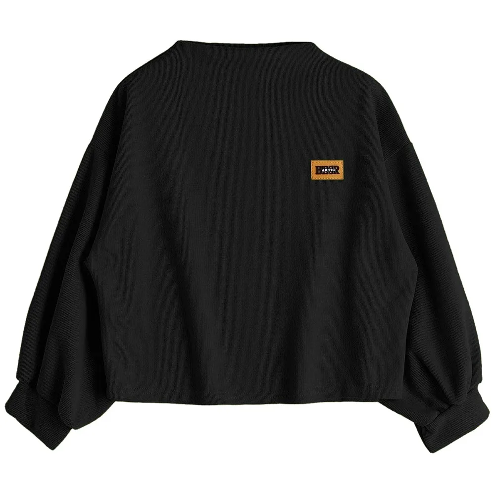 Женская толстовка с длинным рукавом одноцветная пышными рукавами буквенным