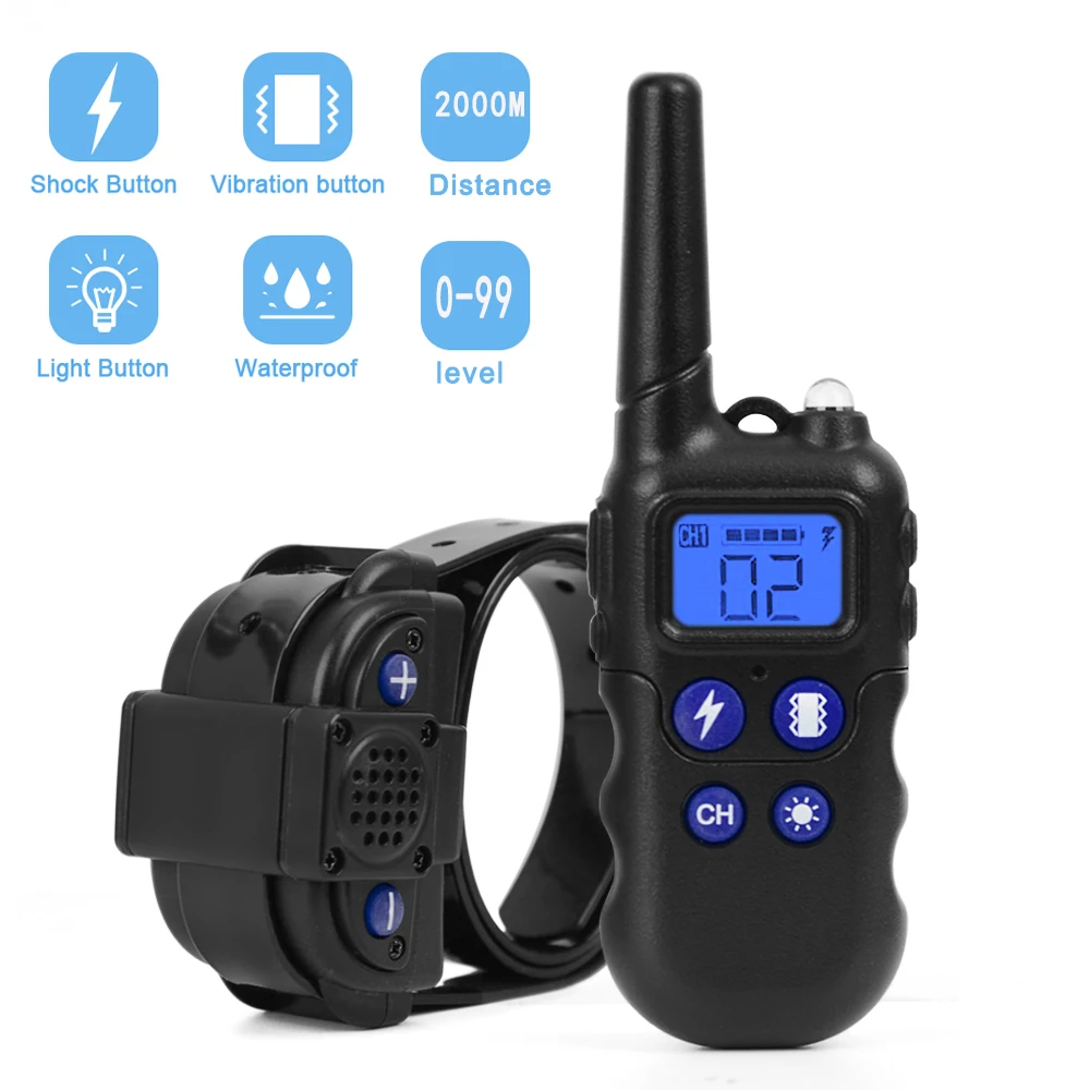 

2km Dog Training Collar With Walkie-Talkie Rechargeable Dog Shock Vibration Beep Waterproof Training Collars for large small dog