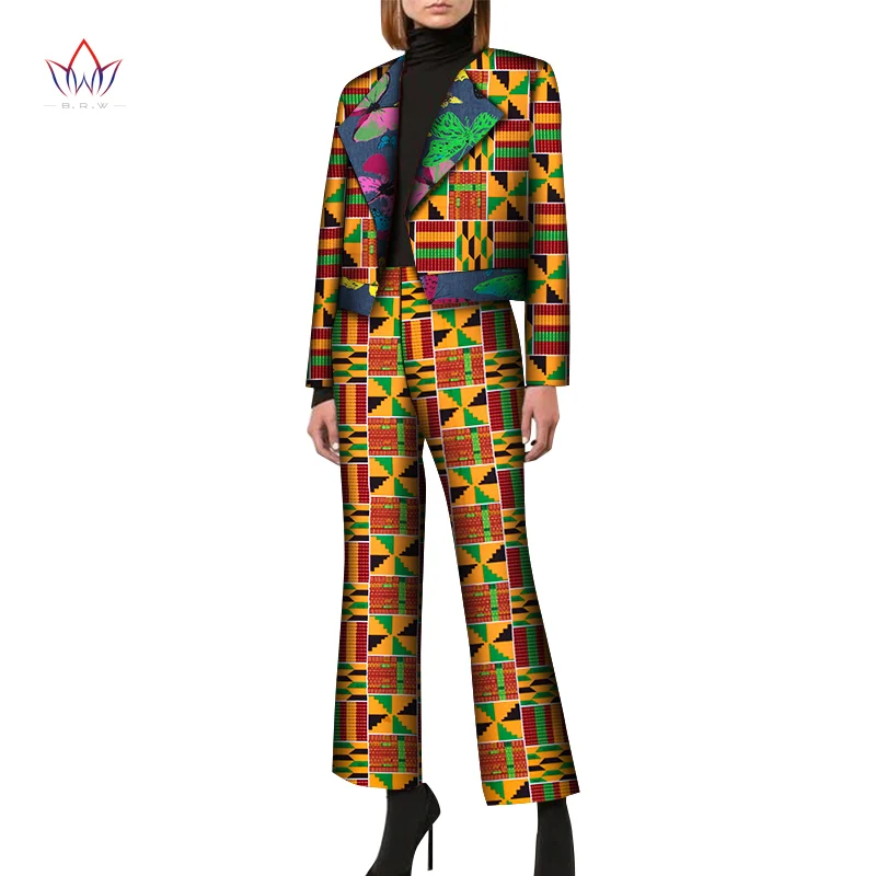New BintaRealWax African Clothes for Women Cool Blazer Tops and Pant African Women Print Wax Suits Work Party WY8644