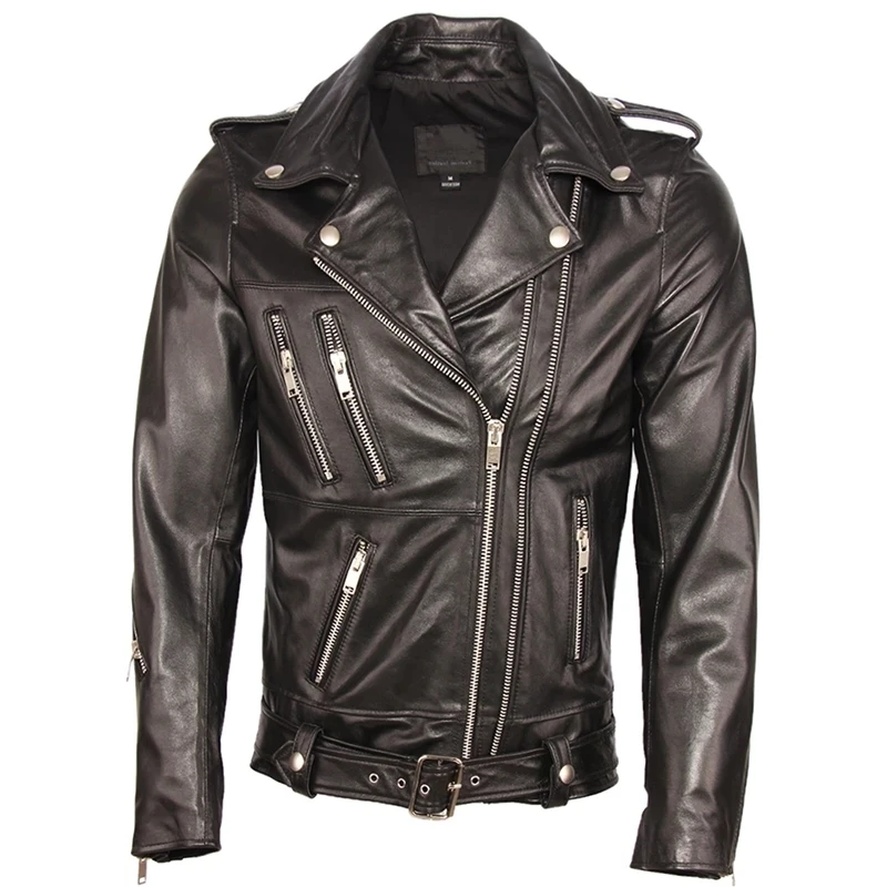 

Genuine Leather Motorcycle Jacket Men's Leather Jacket 100% Cowhide Jacket Men's Leather coat Spring Autumn