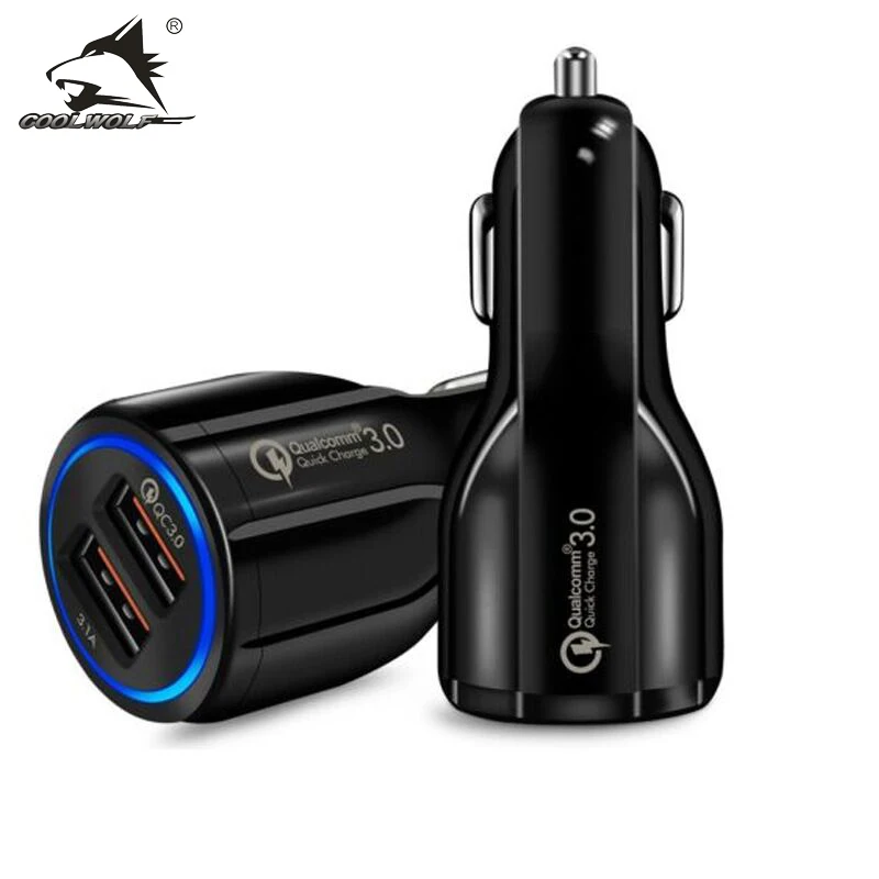 COOLWOLF 18 Вт QC3.0 автомобильное зарядное устройство с двумя портами USB для быстрой