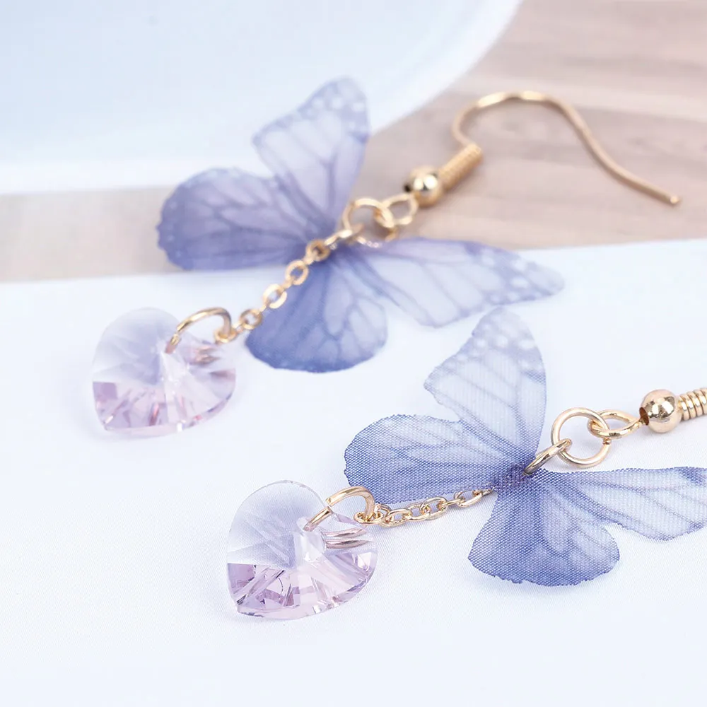 Dream Cute Butterfly Earring Blue Yarn Wings Earrings Heart Shape Dangle Women Girls Party Banquet Jewelry | Украшения и