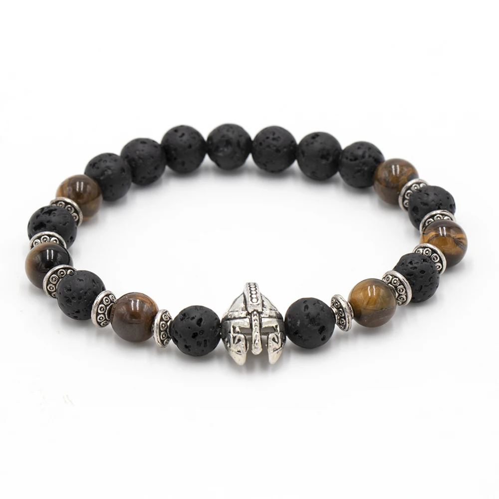 Модные ювелирные изделия черный камень лавы браслет для мужчин с золотой цвет