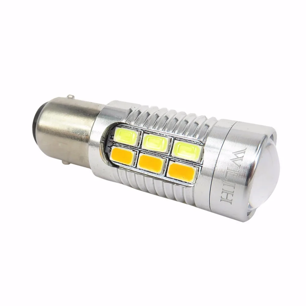 WLJH 2x1157 7440 7443 3157 светодиодный 5630 SMD линзы двойной Цвет белый янтарь горки авто DRL