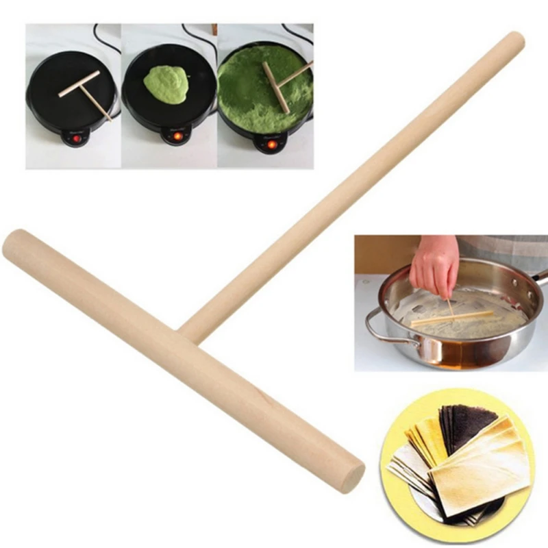 

Chinese Specialty Crepe Maker Wooden Pancake Spreader Portable T Shape DIY Batter Cooking Utensils Kitchen Tool 2021