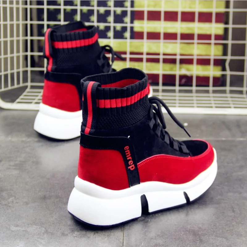 Новинка весна осень модная женская обувь flyknit высокие кроссовки на платформе