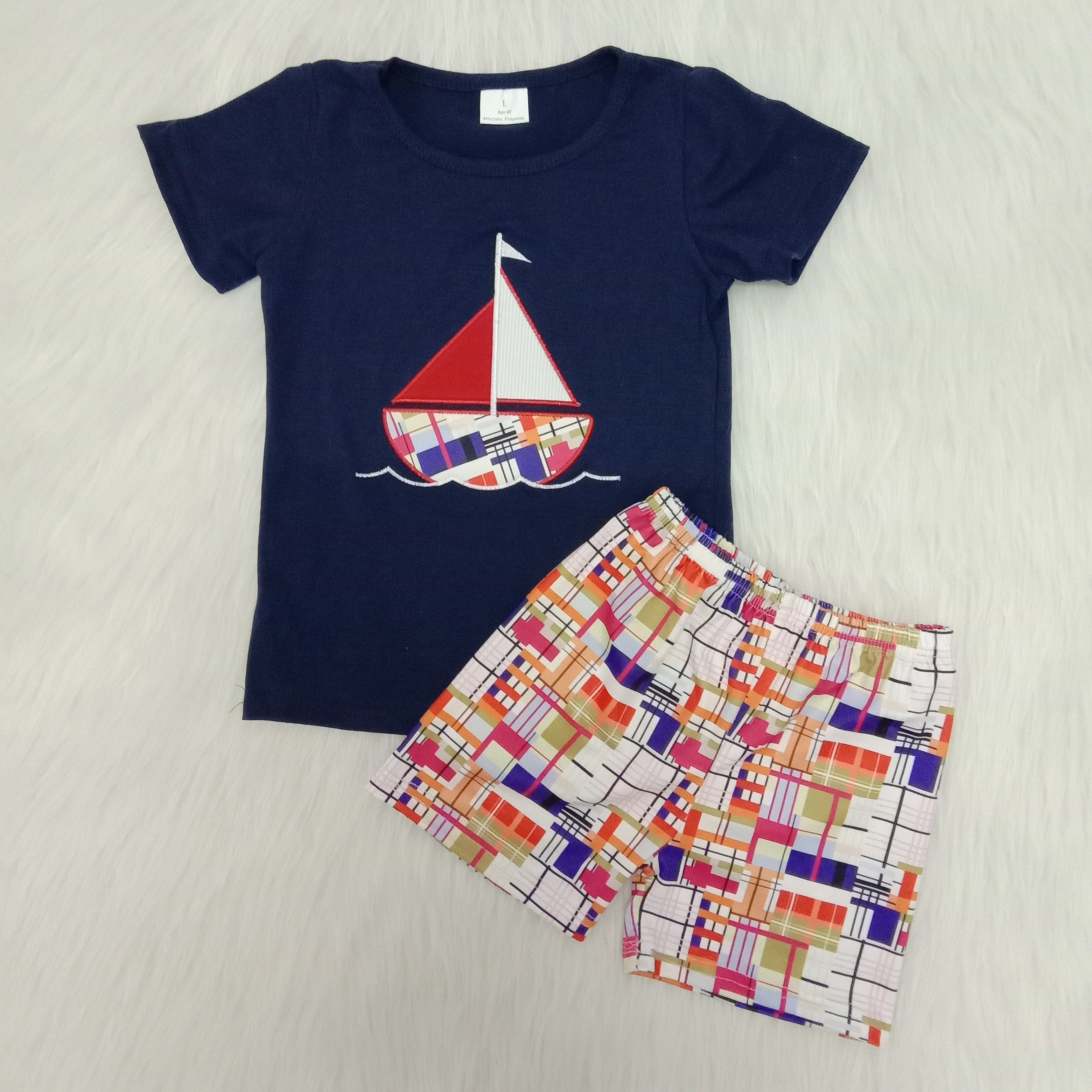 

Boy sailing print top summer boy's set boy shorts fashion boutique 2 piece set